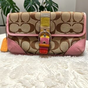 Coach Brown and Pink Canvas Wallet